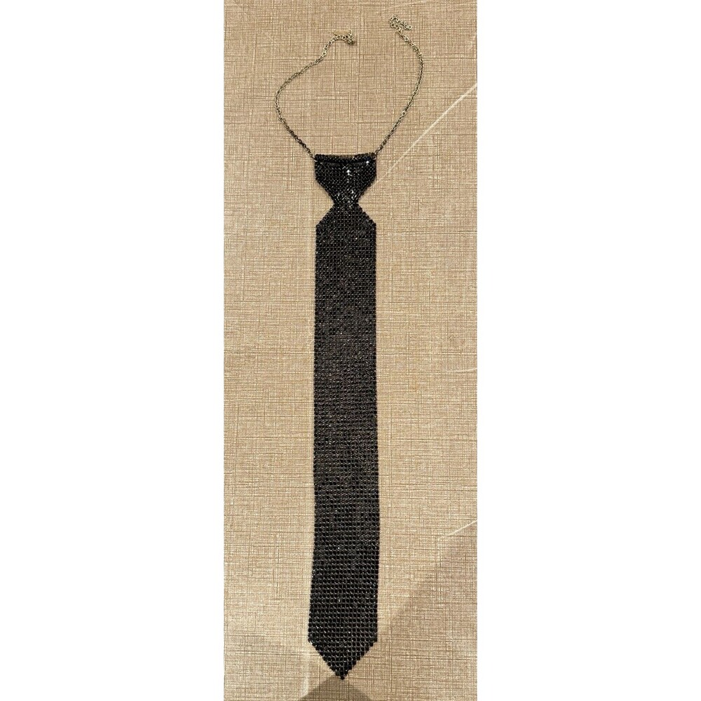 Vintage Whiting Davis Sly Tyes Black Mesh Necktie Necklace Original Package